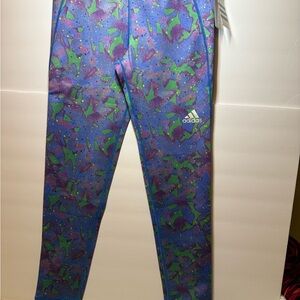 adidas Purple Printed Kids Leggings with Green & Pink Accents Size Med 10/12 NWT